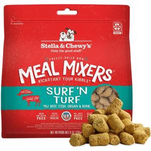 Stella & Chewy's Freeze-Dried Raw Surf & Turf Meal Mixers - Dog Food Topper and Mixer - Made with 95% Grass-Fed Beef & Wild-Caught Salmon - Perfect for Picky Eaters - Grain-Free - 8 oz (8 Ounce (Pack of 1)), Best Before September 25 2025