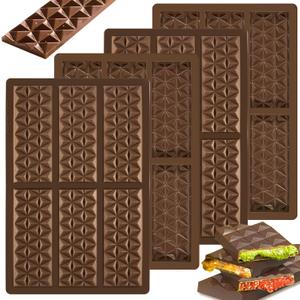 4-Piece Silicone Chocolate Molds - Thick, Non-Stick, Small, Diamond Shape - Brown, Perfect for Stuffed Pistachio Chocolate Bars & DIY Gifts