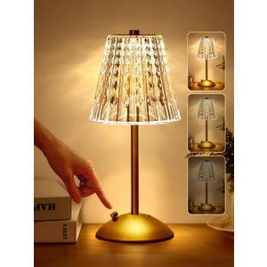Crystal Cordless Lamp, Dimmable+3 Colors Rechargeable Lamp, Touch+2000mAh Battery Operated Vintage Ambient Light for Kitchen/Bedroom/Bathroom Shower, College Gifts, Mothers Day Gifts for Wife Daughter