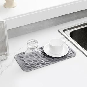 Pack of 4, Silicone Dish Drying Mat, Heat-Resistant Silicone Mat, Non-Slip Easy Clean Sink Mat for Kitchen Counter, Sink, Refrigerator, or Drawer Liner - Eco-Friendly and Durable Design, Grey 12*6inch