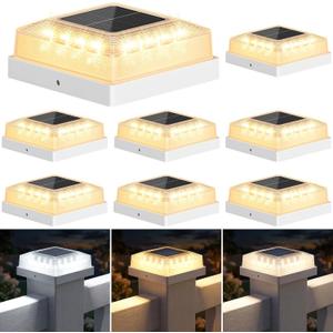 Brightever 4x4 Solar Post Cap Light 8-Pack, Fence Post Solar Lights with 3 Lighting Modes, Fits 4x4 3.5x3.5 Vinyl/Wood Posts, White Solar Powered Waterproof Deck Post Lights for Garden Patio Porch