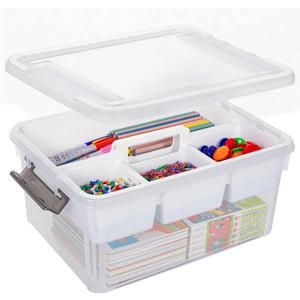 Citylife 17 QT Plastic Storage Bins Clear Storage Box with Removable Tray Stackable Latching Box with Handle for Organizing Tool, Craft, Office, Orange