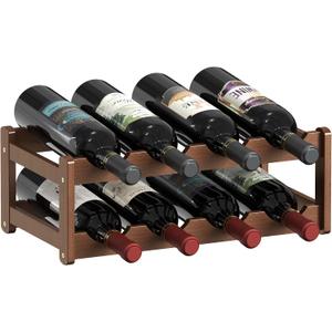Wine Rack |Open & 2-Tier Bamboo Wine Holder| Freestanding Floor & Countertop Wine Display-Space-Saving Wooden Wine Storage Shelf for Kitchen, Cabinets,Bar & Dining Room(1, 2-Tiers)