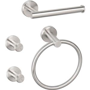 NearMoon 4 Pieces Bath Hardware Set, Include Hand Towel Ring, Toilet Paper Holder and 2 Robe Towel Hooks, Stainless Steel Bathroom Accessories Wall Mounted (Brushed Nickel)