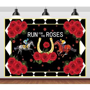 BELECO 8x6ft Fabric Run for The Roses Backdrop Derby Horse Racing Party Decorations Backdrop Horse Race Party Decor Banner Photo Booth Shoot Studio Props
