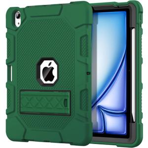 Azzsy Case for iPad Air 11 Inch M4/M3/M2 (2026/2025/2024), iPad Air 5th/4th Generation 10.9 Inch (2022/2020), Heavy Duty Shockproof Rugged Protective Case with Pencil Holder, Alpine Green