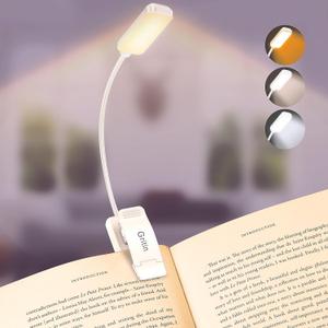 Gritin 9 LED Rechargeable Book Light for Reading in Bed -Eye Caring 3 Color Temperatures,Stepless Dimming Brightness,80 Hrs Runtime Small Lightweight Clip On Book Reading Light for Studying-White