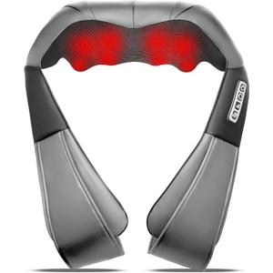 Grey Shiatsu Neck and Back Massager with Heat, Electric Deep Tissue Kneading Neck and Shoulder Massage, Best Gifts for Women Men Mom Dad Mothers Fathers Day Birthday Gift (NOT Cordless)