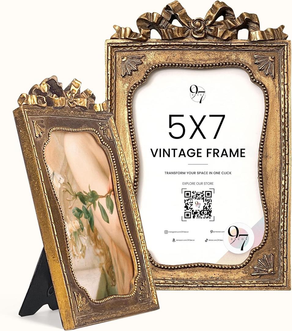 97 Decor 5x7 Vintage Picture Frame - 5x7 Picture Frame Antique, Ornate Gold Frames 5 x 7, Small 5 x 7 Picture Frames Wall Hanging For Home Decor