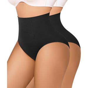 Nebility 2 Piece Tummy Control Shapewear Butt Lifting Underwear Seamless Panties for Women Under Dress Faja Body Shaper (X-Large, Black/Black)
