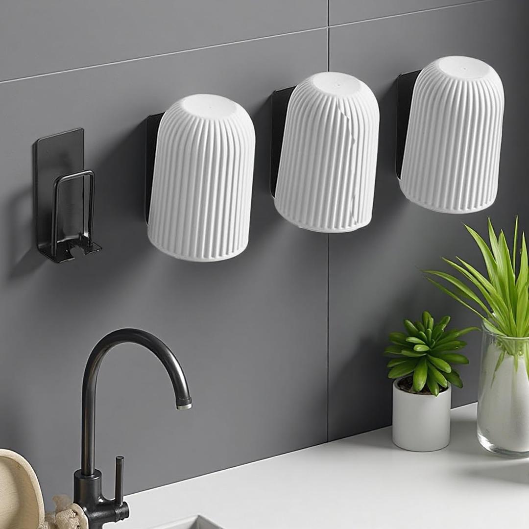 BAIEUEJO 4PCS Mug Hooks Wall-Mounted Mug Holder, Coffee Cups Holder Hanger no Drilling,Toothbrush and Cup Organizer,Storage Hooks for Kitchen, Living Room, Office(Black-1cup)