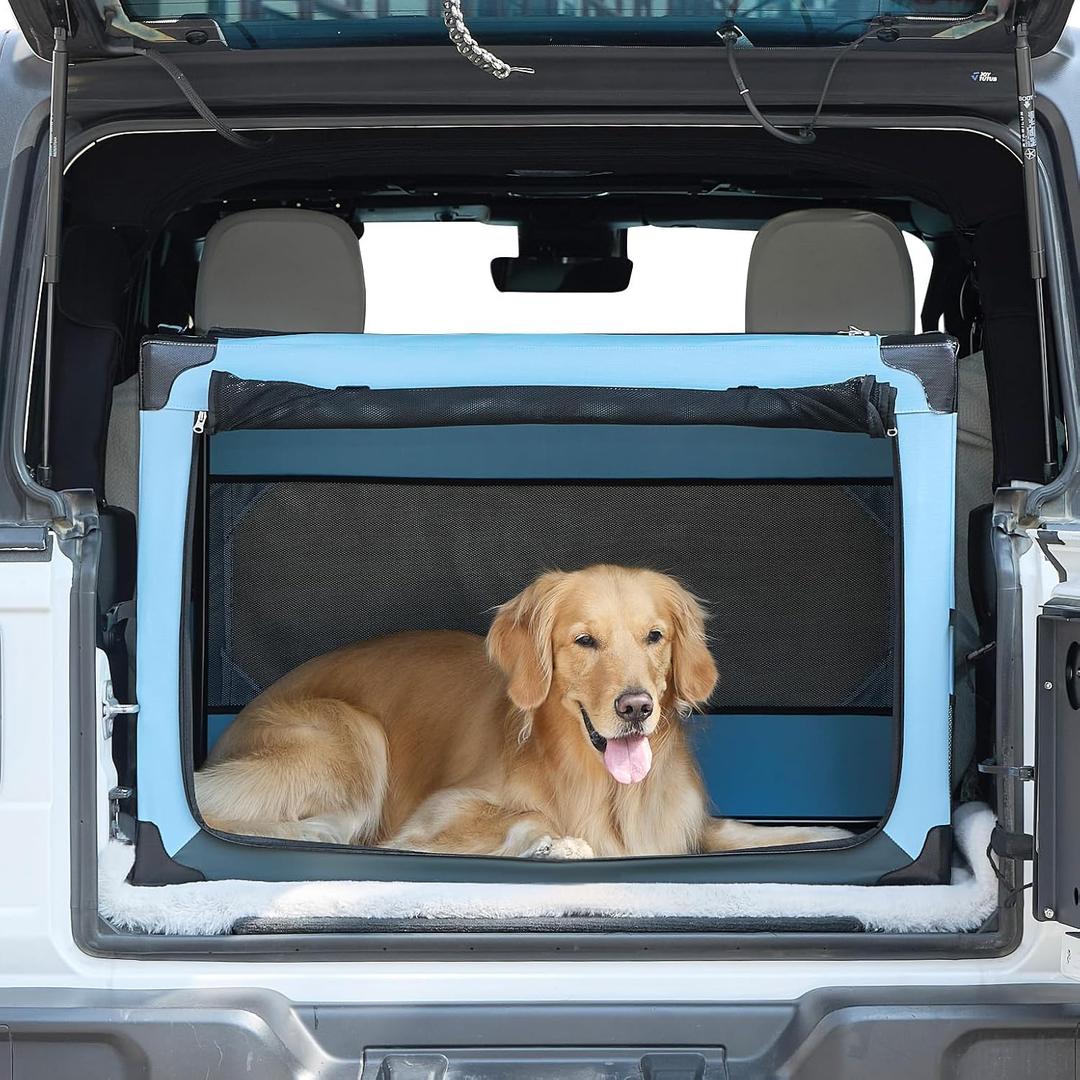 JOYTUTUS Collapsible Dog Crate, 38 Inch Portable Pet Crate for Car, Travel Dog Kennel Foldable Dog Crate for Large Dog 70lbs, Soft Cat Carrier Fit for Indoor & Outdoor/Trunk (Blue), 
Size: 38" L x 26" W x 26" H