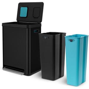 Home Zone Living 19 Gallon Kitchen Trash Can with Dual Compartments for Recycling, CleanAura Odor Control, Stainless Steel, Matte Black, 70 Liters Total