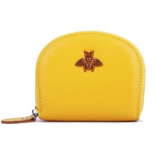 RFID Blocking Leather Credit Card Holder Wallet For Women Small/Medium Zipper Cute Card Case Mini Zip Wallet Compact Multi-Card Wallet (Yellow, Medium)