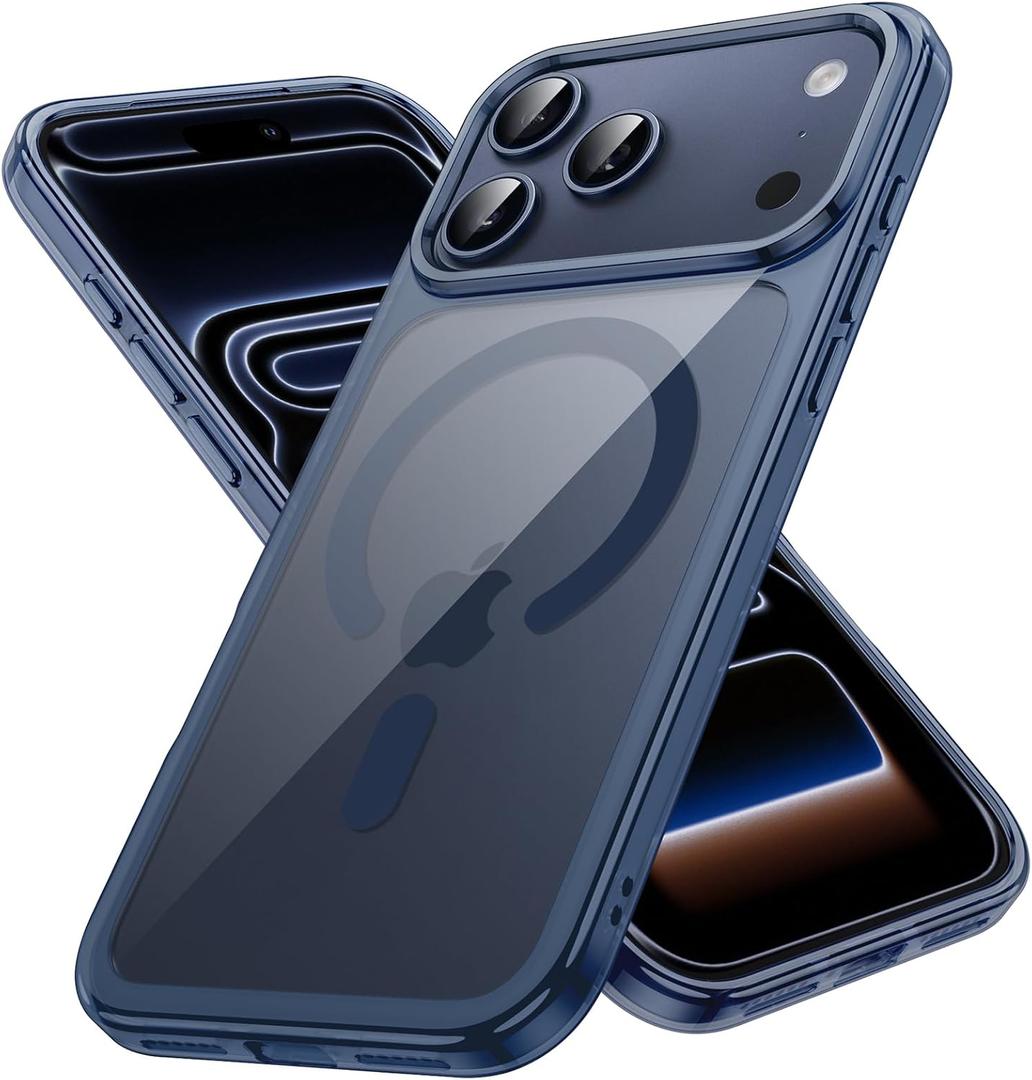 JETech Magnetic Case for iPhone 17 Pro Max 6.9-Inch Compatible with MagSafe, Shockproof Phone Bumper Cover, Anti-Scratch Clear Back (Deep Blue)