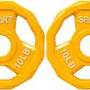 SPART Color Coded Weight Plate 2-Inch Cast Iron Tri-Grip Plate for Barbell,Solid Cast Iron Olympic Weight Plates for Strength Training, Weightlifting, Crossfit, 2.5/5/10/15/25/35/45LB, Single/Pair/Set (10LB-PAIR)