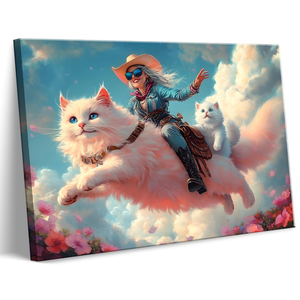 Western Cowgirl Canvas Wall Art Trendy Poster Cat Cute Pictures Vintage Prints Cowgirl Painting 12x16 No Frame