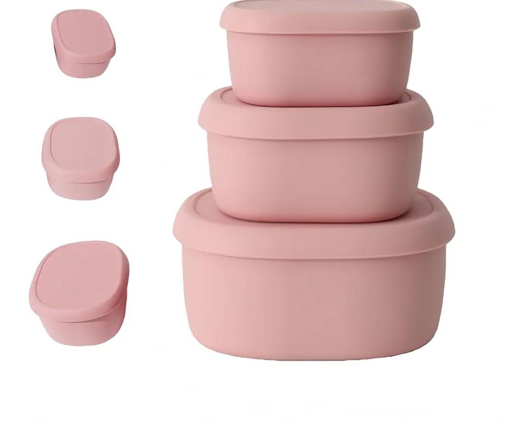 Bento Lunch Box Set of 3, Stackable Food Storage Containers, Modern Solid Color Nesting Design, Leakproof, Microwave Freezer Safe for Office Work Travel Gym (Pink)