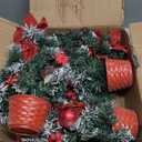 4 Pack 12 Inch Mini Christmas Trees with Lights Table Top Christmas Tree for Office in Basket Base Snowy Red Bows Berries Christmas Decorations Miniature Christmas Tree Tabletop Desk Home Decor