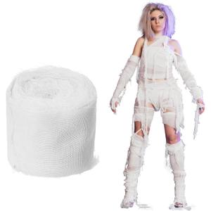 Preboun Halloween Mummy Bandage Wrap Bloody Gauze Zombie Makeup Props Creepy Costume Bandage Cosplay Party(White,131.2 ft X 3.15 Inch)