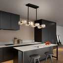 Modern Crystal Chandelier for Dining Room,Black and Gold Pendant Lights Fixture with 8-Lights,Adjustable Height Hanging Ceiling Light for Kitchen Island,Bedroom,Over Table,Living Room