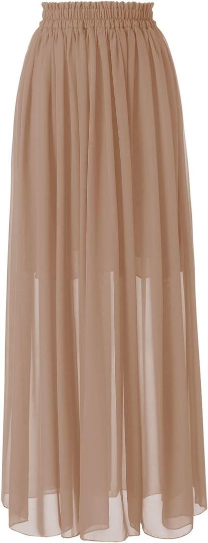 Topdress Women's Chiffon Skirts Elastic High Waist Tea Length A-line Ruffle Beach Skirts (Medium)