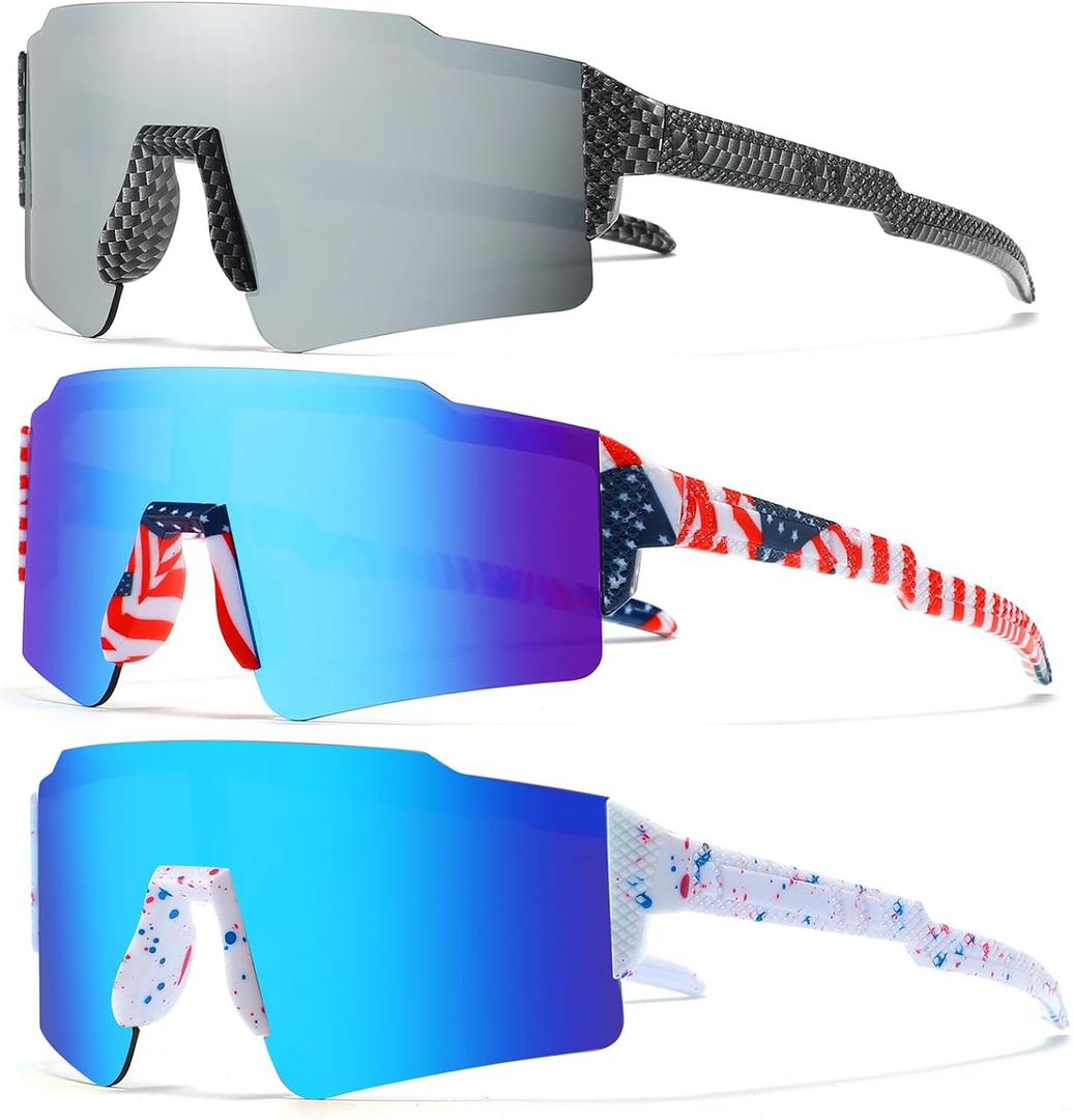 3 pcs Youth Baseball Glasses Teen Boys Girls Kids UV400 Softball Sunglasses Child Children Men Women Football Eyewear - GY8-GY9-GY10