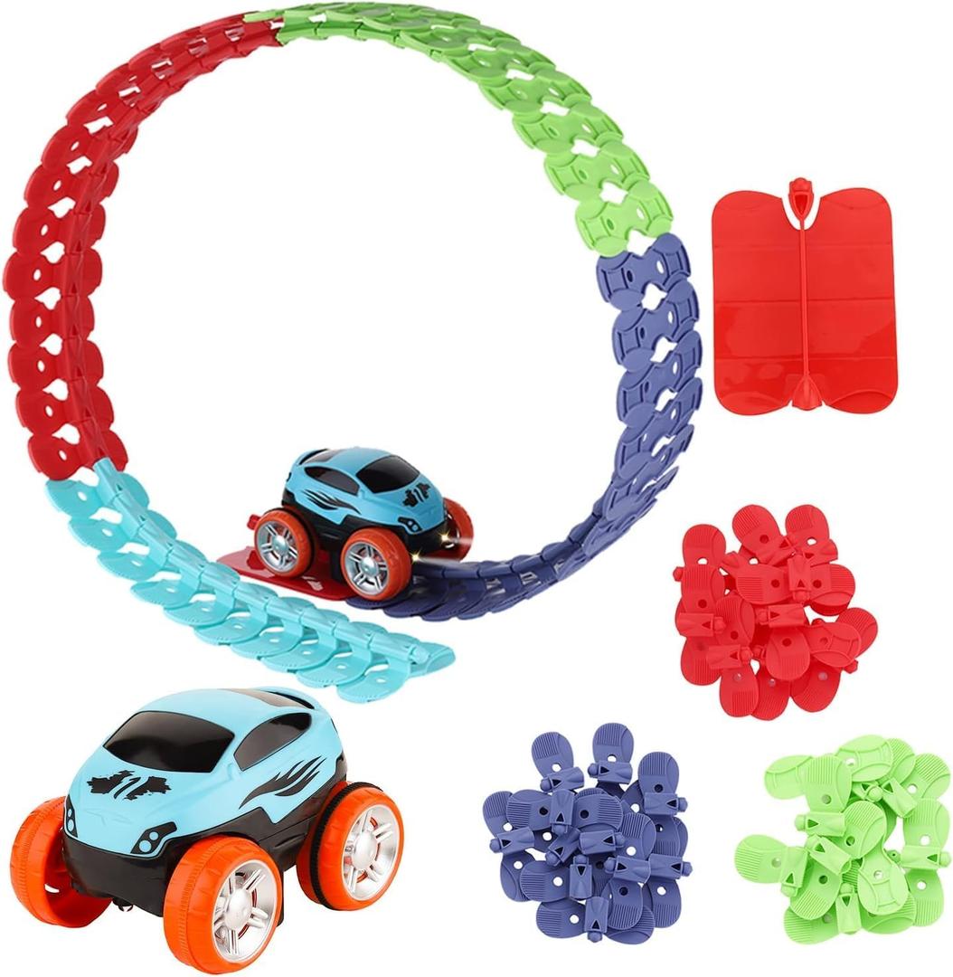 Flexible Car Race Track for Kids  Bendable, with Toy Car + 46 Track Parts, Magic Tracks Set for Boys & Girls; for Toddlers & Kids Ages 3-11