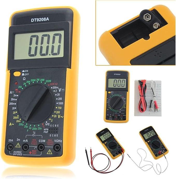 DT-9208A Digital AC/DC Multimeter Temperature Tester Current Meter Tester LCD Display Voltage Amp Ohm Tester Meter Multimetro (Color : Yellow)