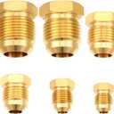 MorningRo 6 Pcs Brass Flare Plug 6 Sizes Set 1/4 5/16 3/8 1/2 5/8 3/4 Tube Od Sae 45 Degree Flare Tube Fitting Seal Plugs Brass Fitting Assortment
