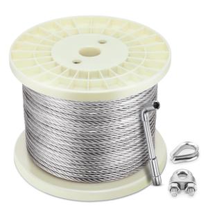 1/4" Stainless Steel Cable 150FT, 7x19 Strand Wire Rope Aircraft Cable with Clamps & Thimbles, 6400lbs Breaking Strength for Zipline Cable, String Light Hanging, Clotheslines and DIY Projects