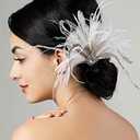 Chmier Bridal 1920s Flapper Feather Hair Clip Pin Crystal White Feather Roaring 20s Headpiece Prom Party Festival Hair Jewelry for Women