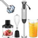 Bonsenkitchen Immersion Blender Handheld with Food Processor, 20 Speeds Hand Blender with Turbo Mode, Stainless Steel Blade, Egg Whisk, Beaker & Chopper Bowl, Hand Mixer for Smoothie, Soup, Baby Food