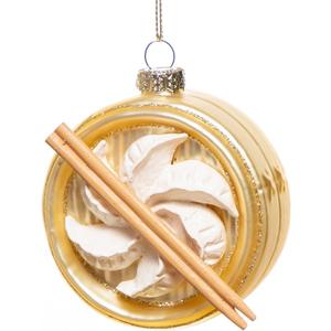Set of 2 Hand Blown Glass Steamed Dumpling Ornament, Hanging Glass Chinese Food Ornaments for Christmas Tree