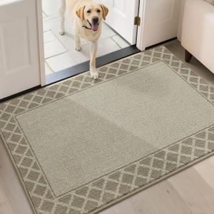 BEQHAUSE Door Mat Dirt Trapper Non Slip Entryway Rugs Absorbent Welcome Mat Low Profile Washable Front Door Mat for Muddy Paws,Entrance,Hallway, 32" x 48",Beige (Taupe)