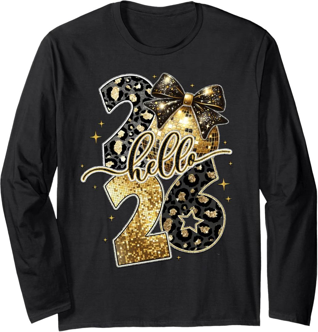 Happy New Year 2026 Coquette Bow Golden Family Matching Long Sleeve T-Shirt
