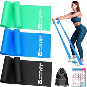 RENRANRING Resistance Bands for Working Out, Exercise Bands for Physical Therapy, Stretch, Recovery, Pilates, Rehab, Strength Training and Yoga Starter Set (4.9FT, Green ,Blue, Black)