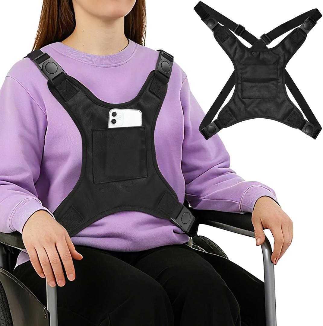 Wheelchair Harness for Adults Secure Seat Belt and Torso Support Vest for Elderly or Disabled, Adjustable Straps Prevent Sliding Provides Full Body Stability Black