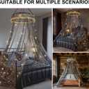Black Bed Canopy, Elegant Bed Canopy Netting Mosquito Net, Romantic w/300 LED Dimmable Fairy Lights, Round Hoop Home Decor for Full, Queen Bed