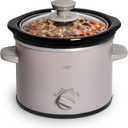 COOK WITH COLOR 2QT Mini Electric Round Slow Cooker - Adjustable Settings, Removable Stoneware Pot, Tempered Glass Lid, Dishwasher Safe, Cool-Touch Side Handles, Greige (Goat/Mink)