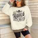 ASTANFY Cow Skull Western Sweatshirts For Women Country Western Outfits Cowgirl Pullover Sweatshirts (Beige, XXL)