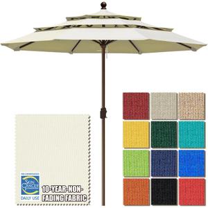 EliteShade USA 10-Year-Non-Fading 11ft 3-Tier Market Patio Umbrella, Commercial Grade Outdoor Table Umbrella with Crank Open, Windproof & UPF 50+ UV Protection, Heavy Duty Ventilation for Garden, Deck, Pool, Backyard, Beach & Bistro, No Tilt, White