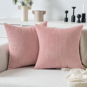 MIULEE Pack of 4 Pillow Covers Soft Solid Decorative Square Throw Pillow Covers Set Cushion Cases Pillowcases for Sofa Bedroom Car 18 x 18 Inch 45 x 45 Cm Blush Pink