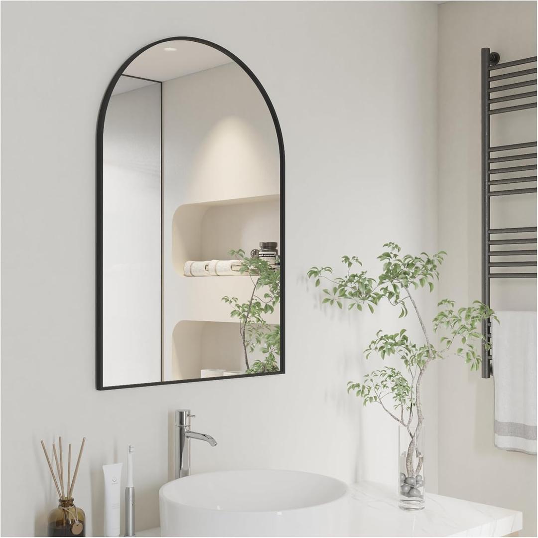 Giftgarden Black Arched Mirror 20x30 Inch, Arch Bathroom Mirror Wall Mounted with Aluminum Frame for Vanity, Powder Room, Bedroom, Mantle