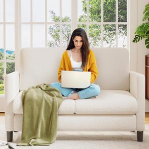 Loveseat Sofa, 51" Love Seat, Comfy Teddy Small Loveseat for Small Spaces, Tool-Free Setup Sofa Couch for Bedroom, All-Wood Couches for Living Room, No Pillow Included, Beige