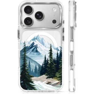 Magnetic Case for iPhone 17 Pro Design On Clear Base, Compatible with MagSafe, Slim Protective Soft TPU Bumper Phone Cover Women Girls Case-Mountains Tree Outdoor