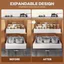 Seinloes 2Pack Expandable Pull Out Cabinet Organizer 21"Deep With Raising Pad for Framed Cabinets, Upgrade 3 Slide Rails Slide Out Drawers, Roll Out Shelves Adhesive,Adjustable Width 12.05"-20.4"White