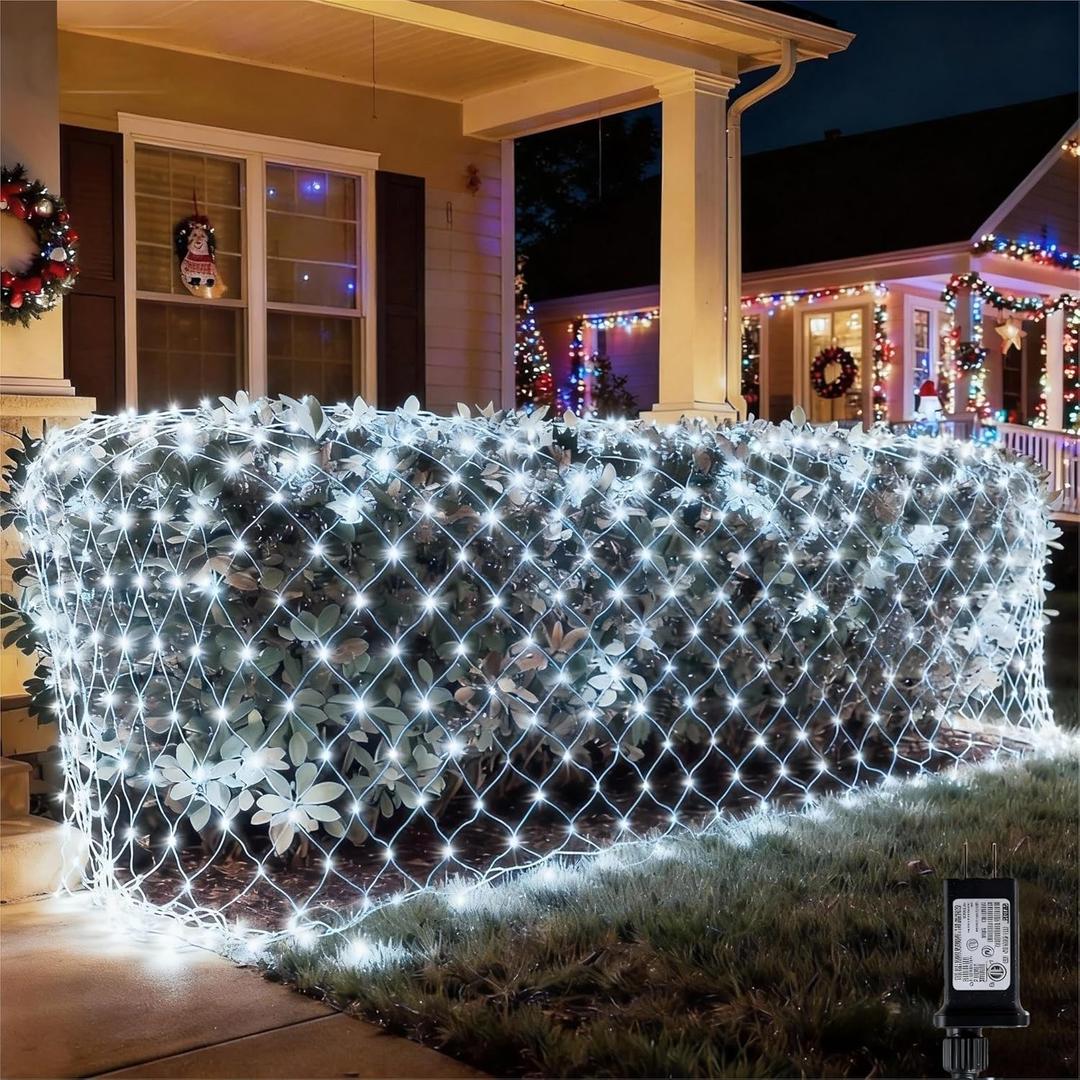 10FT x 10FT Christmas Net Light Outdoor Mesh Decor, 280 LED Cool White Blanket Xmas Lights Outside Decorations Waterproof with 8 Modes,Timer for Bushes Shrubs Hedge Trees Grass