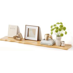Floating Shelves for Wall Rustic Farmhouse 48 Inch Floating Shelf Bathroom Wooden Shelves for Wall Mounted Live Edge Pine Shelf with Unique Natural Grain for Living Room Bedroom Kitchen (Natural)