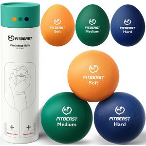 FitBeast Stress Balls for Adults, 6-Pack Hand Therapy Balls, Soft, Medium, Hard Tri-Density, Green, Orange, Blue